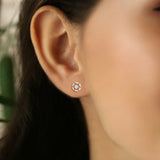 1ct Stud Earrings Round Cut Diamond Floral Cluster Design 14k Rose Gold Finish