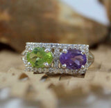 2.5ct Engagement Ring Oval Cut Peridot Rectangular Halo 14k White Gold Finish