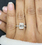 1.6ct Emerald Diamond Engagement Ring Solitaire 14k White Gold Over with Accents