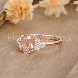 1ct Oval Cut Simulated Peach Morganite Round Petite Ring 14k Rose Gold Plated