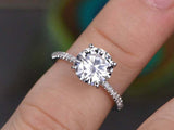 1.5ct Round Cut Diamond Engagement Ring Accents Solitaire 18k White Gold Finish
