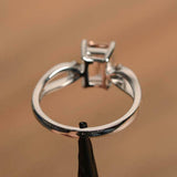 2ct Emerald Cut Peach Morganite Trilogy Split Shank Ring 14k White Gold Finish