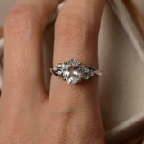 2ct Engagement Ring Oval Cut Diamond Hexagon Design Shank 14k White Gold Finish