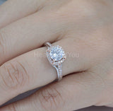 2.1ct Round Cut Moissanite Accented Halo Engagement Ring 14k Dual Gold Plated