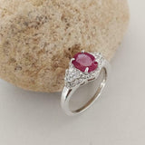 2ct Engagement Ring Oval Cut Pink Ruby Cluster Halo 14k White Gold Finish