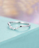 Curved Minimalist Wedding Band 0.5ct Marquise Cut Diamond 14k White Gold Finish