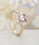 2ct Oval Cut Morganite Engagement Ring Diamond Ballerina 14k Yellow Gold Finish