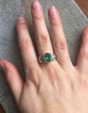 2ct Engagement Ring Oval Green Emerald Vintage Inspired Wave 14k White Gold Over