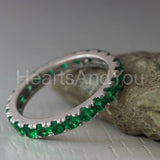 2.2ct Round Simulated Green Emerald Eternity Wedding Band 14k White Gold Plated