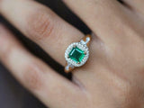 3ct Engagement Ring Green Emerald Cut Cocktail Halo 14k Yellow Gold Finish