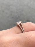 1ct Emerald Cut Diamond Split Band High Set Engagement Ring 14k Rose Gold Finish