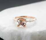 1ct Round Cut Simulated Morganite Solitaire with Accent Ring 14k RoseGold Plated