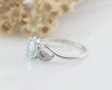 2ct Oval Blue Aquamarine Engagement Ring Leaf Accent Design 14k White Gold Over