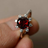 1.5ct Round Cut Red Garnet Floral Solitaire Engagement Ring 14k WhiteGold Finish