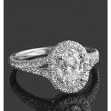 1.78ct Oval Cut Diamond Engagement Ring Split Shank Halo 14k White Gold Finish
