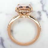 2.3Ct Emerald Cut Morganite Halo Solitaire Engagement Ring 18K Rose Gold Finish