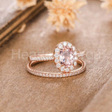 2ct Oval Cut Simulated Morganite Halo Wedding Bridal Set 14k Rose Gold Plated