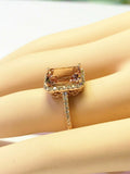 5Ct Emerald Cut Morganite Exquisite Halo Engagement Ring 14K Rose Gold Finish
