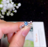 0.45ct Engagement Ring Oval Cut Blue Topaz Minimalist 14k White Gold Finish