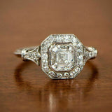 1Ct Asscher Cut DVVS1 Diamond Vintage Halo Engagement Ring 14K White Gold Finish