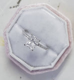 0.7ct Radiant Cut Diamond Accent Solitaire Engagement Ring 14k White Gold Finish