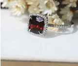 2ct Cushion Cut Red Garnet Engagement Ring 14k White Gold Finish Halo Solitaire