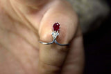 0.4ct Engagement Ring Oval Cut Pink Ruby Curved Minimalist 14k White Gold Finish