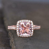 2ct Engagement Ring Cushion Cut Morganite Round Accents Halo 14k Rose Gold Over