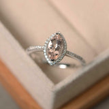 1.5ct Marquise Cut Peach Morganite Engagement Ring Halo 14k White Gold Finish