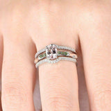 3.5ct Oval Cut Peach Morganite Trio Set Women Engagement Ring 14k WhiteGold Over