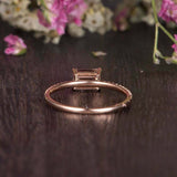 1ct Baguette Cut Peach Morganite East West Solitaire Ring 14k Rose Gold Finish