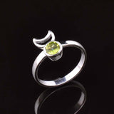 0.25ct Engagement Ring Round Cut Peridot Crescent Moon 14k White Gold Finish