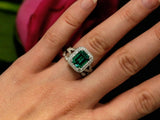 4ct Green Emerald Bridal Set Engagement Ring Vintage Band 14k White Gold Finish