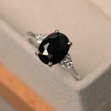 1.4ct Engagement Ring Oval Black Diamond Solitaire Petite 14k White Gold Finish