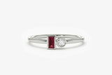 0.4ct Baguette Cut Pink Ruby Two Stone Minimalist Ring 14k White Gold Finish