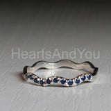 0.5ct Round Cut Simulated Sapphire Dainty Wave Wedding Band 14k WhiteGold Plated