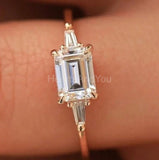 0.3ct Emerald Cut Simulated Diamond Three Stone Ring 14k Yellow Gold Plated