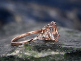 1.3Ct Oval Cut Peach Morganite Stlyish Accent Engagement Ring 14K Rose Gold Over
