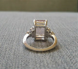 3ct Emerald Cut Peach Morganite Ring 14K White Gold Finish With Round Accents