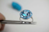 2.2ct Engagement Ring Round Cut Blue Topaz Halo Minimalist 14k White Gold Finish