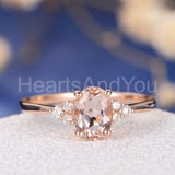 1.2ct Oval Cut Simulated Peach Morganite Round Accents Ring 14k Rose Gold Plated