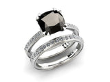 2ct Cushion Cut Black Diamond Engagement Ring Bridal Set Band 14k WhiteGold Over