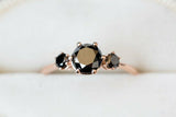 Trilogy Solitaire Engagement Ring 1.5ct Round Black Diamond 14k Rose Gold Finish