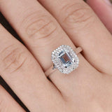 2ct Emerald Cut Blue Aquamarine Engagement Ring Dual Halo 14k White Gold Finish