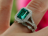 4ct Green Emerald Bridal Set Engagement Ring Vintage Band 14k White Gold Finish