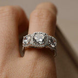 3ct Engagement Ring Round Cut Diamond Halo Trilogy Design 14k White Gold Finish