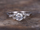 2.1ct Round Cut Moissanite Leaf Accents Engagement Ring 14K White Gold Plated