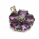 5ct Heart Cut Purple Amethyst Pendant Floral Design 14k White Gold Over NO CHAIN