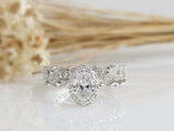 1.5ct Oval Cut Diamond Engagement Ring Art Deco Bridal Set 14k White Gold Finish