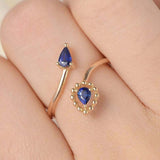 1ct Pear Blue Sapphire Two Stone Open Bypass Engagement Ring 14k YellowGold Over